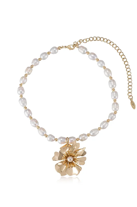 Bold And Beautiful Jewelry Now At Irresistible Prices Golden Petals and Pearl Necklace