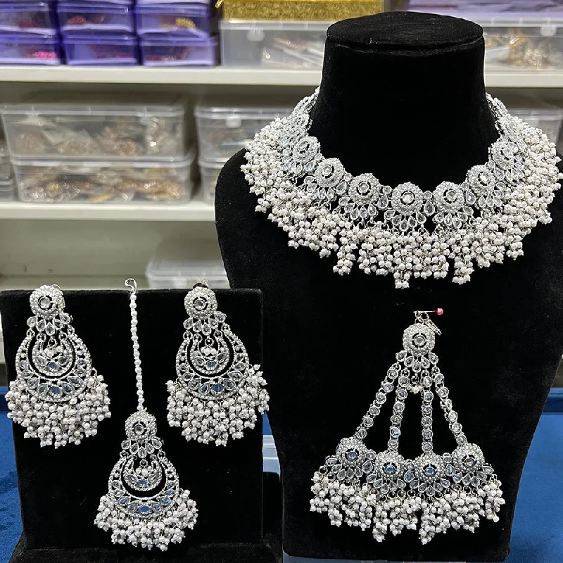 Get The Sparkle You Love At Prices You Adore Hira Collections Silver Plated Crystal Stone And Pearl Necklace Set