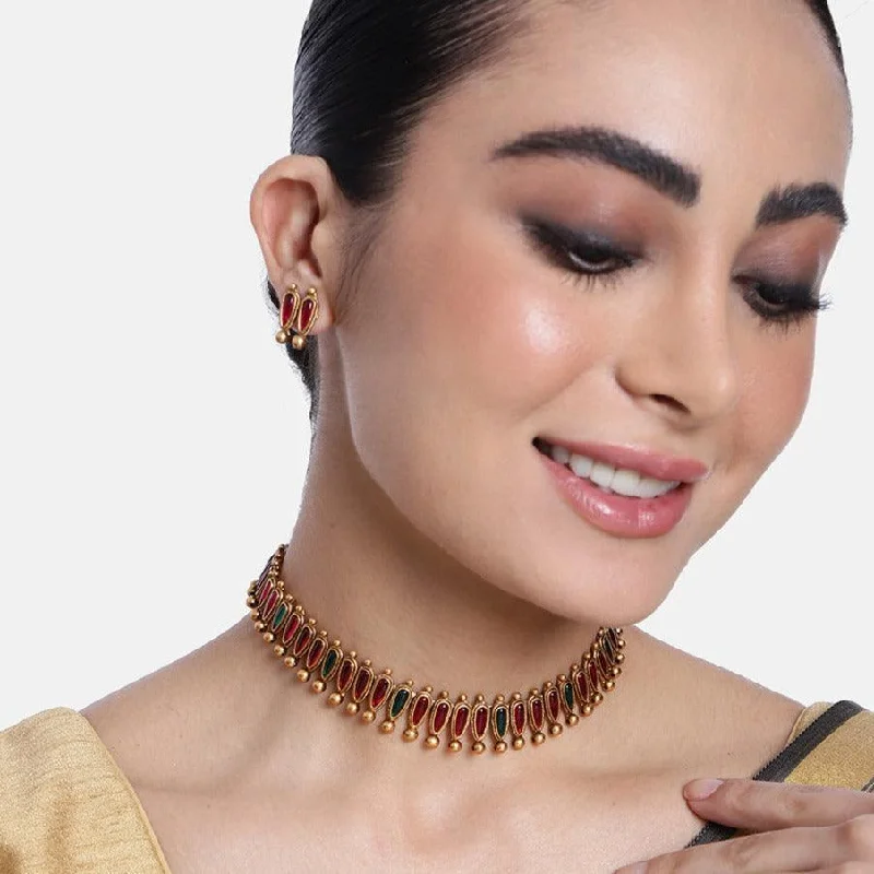 Fashion-Forward Jewelry At Exclusive Discounts Premium Gold Finish Multicolor stone necklace set