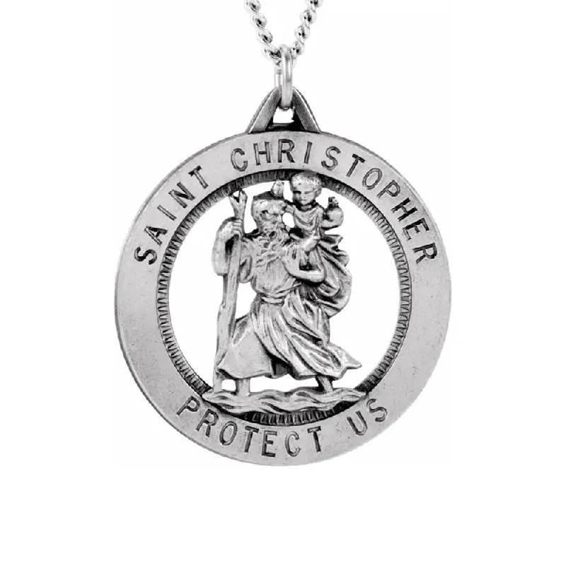 Jewelry Clearance – Final Chance To Save Big Sterling Silver 25mm St. Christopher Medal Necklace, 24 Inch