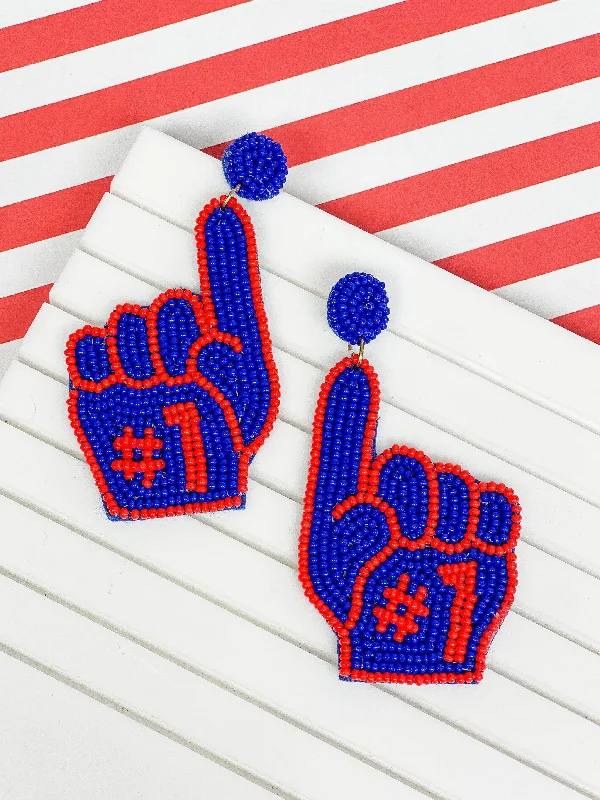 Your Dream Jewelry At Dream Prices #1 Go Team Foam Finger Beaded Dangle Earrings - Blue & Red