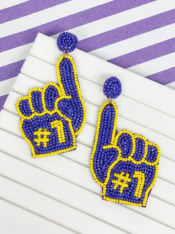 Best Jewelry Sale Prices – Limited-Time Offer #1 Go Team Foam Finger Beaded Dangle Earrings - Purple & Yellow