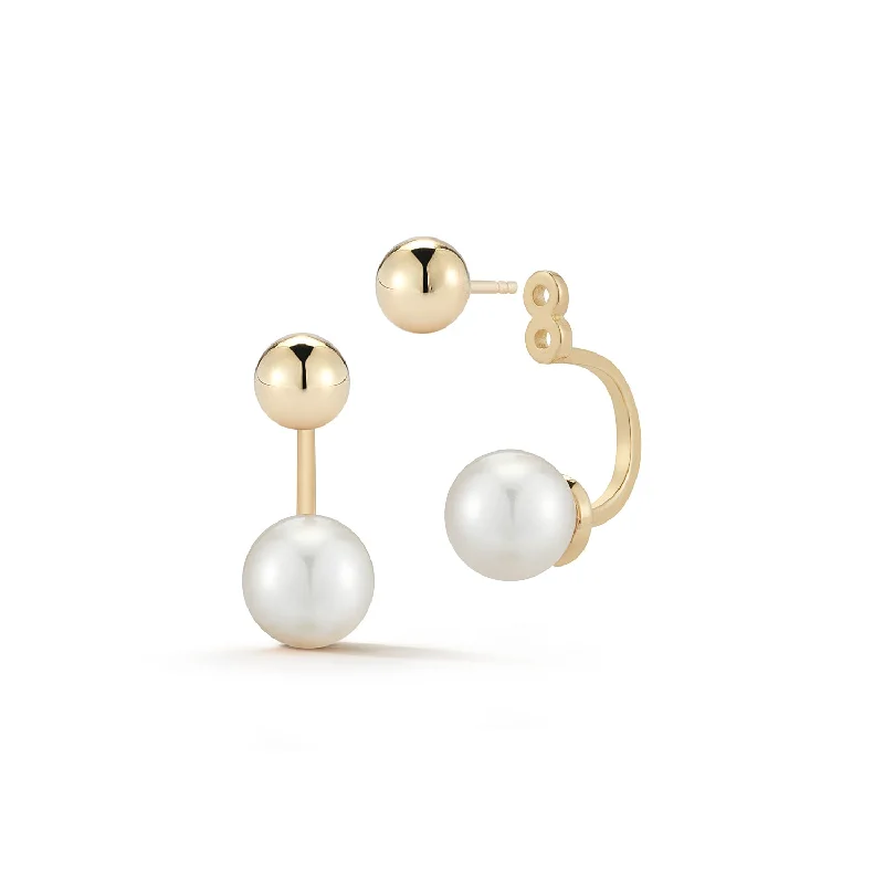 High-Quality Jewelry At A Fraction Of The Cost 14kt Gold Ball and Pearl Ear Jacket Earrings