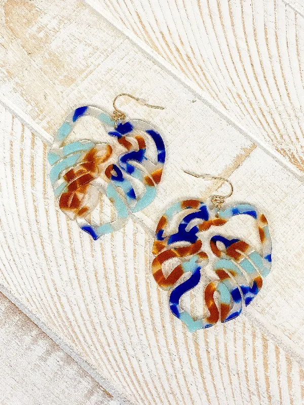 Affordable Luxury Jewelry For Every Occasion Acrylic Palm Leaf Dangle Earrings - Blue Multi