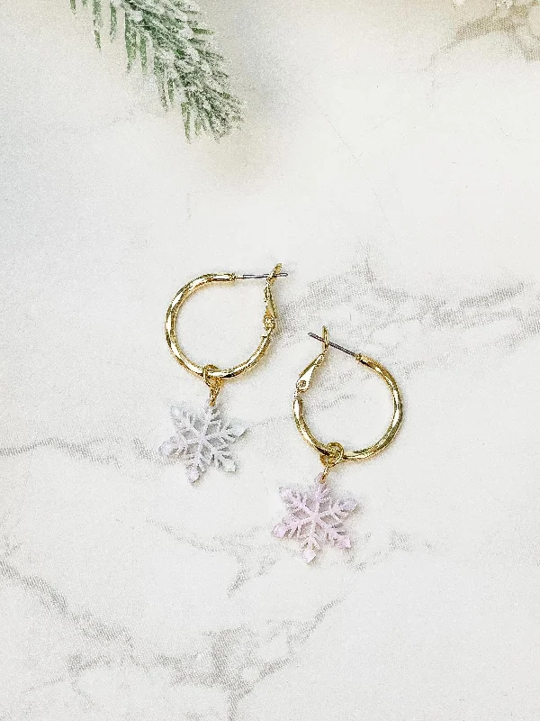 Affordable Gold-Plated Jewelry For Modern Fashion Acrylic Snowflake Dangle Hoop Earrings