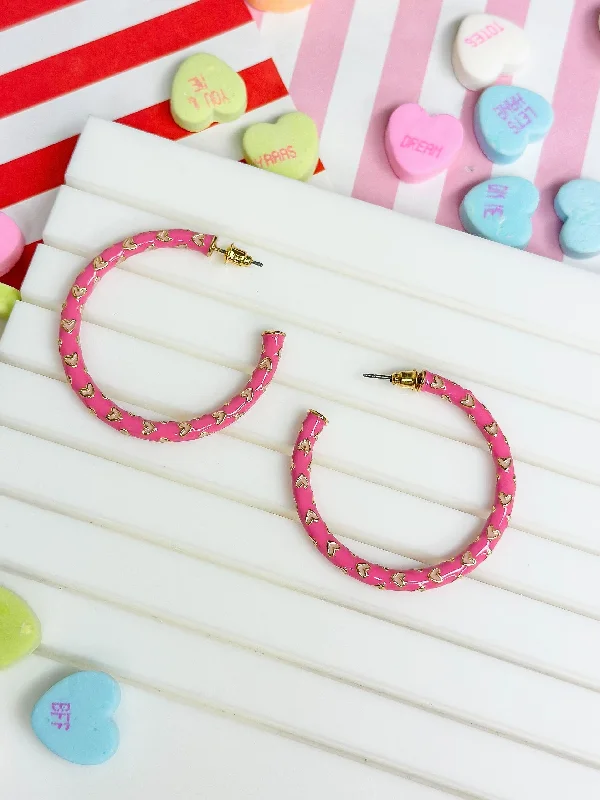 Don't Miss These Dazzling Jewelry Discounts Big Heart-Patterned Enamel Hoop Earrings - Pink