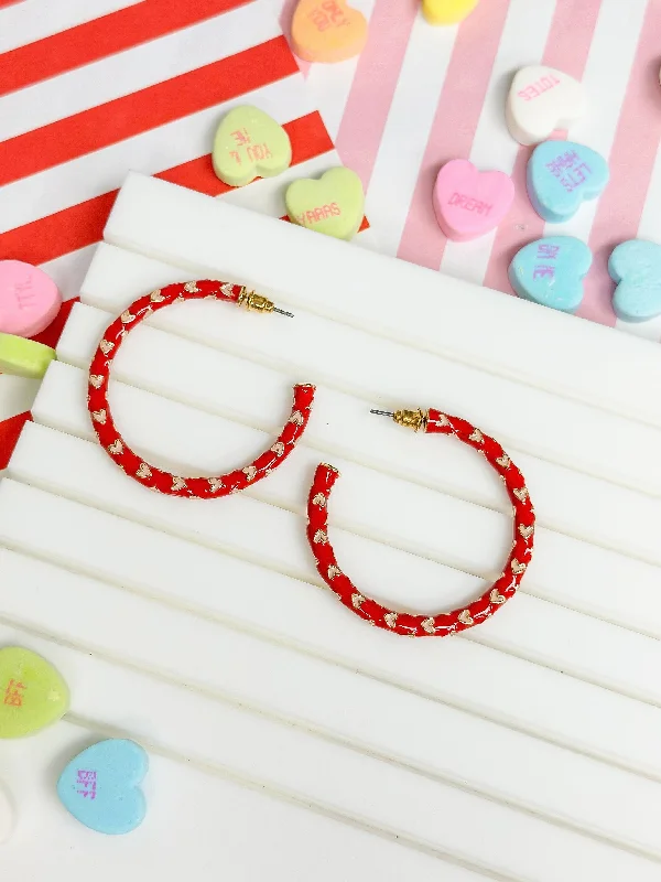 Jewelry Deals That Outshine The Rest Big Heart-Patterned Enamel Hoop Earrings - Red