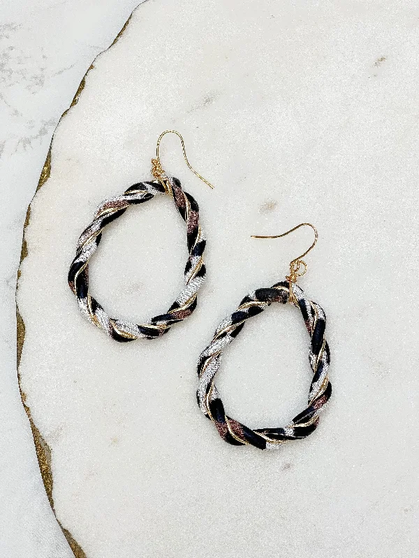 Luxury Handcrafted Jewelry For Elegant Looks Black & White Marbled Gold Dangle Hoop Earrings