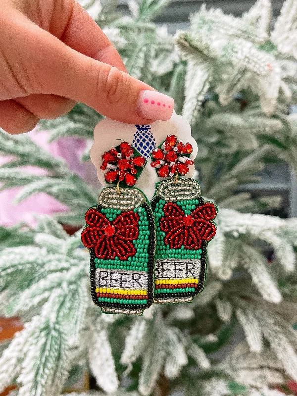 Limited-Stock Jewelry Clearance – Grab Your Favorites Now Christmas Beer Beaded Dangle Earrings