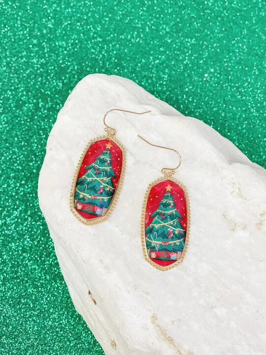 Upgrade Your Collection With Our Limited-Time Jewelry Sale Christmas Tree Printed Dangle Earrings