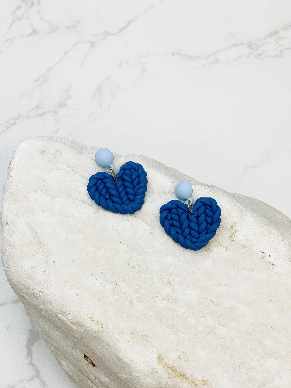 Dazzling Deals On Necklaces, Bracelets, And More Clay Knit Heart Dangle Earrings - Blue