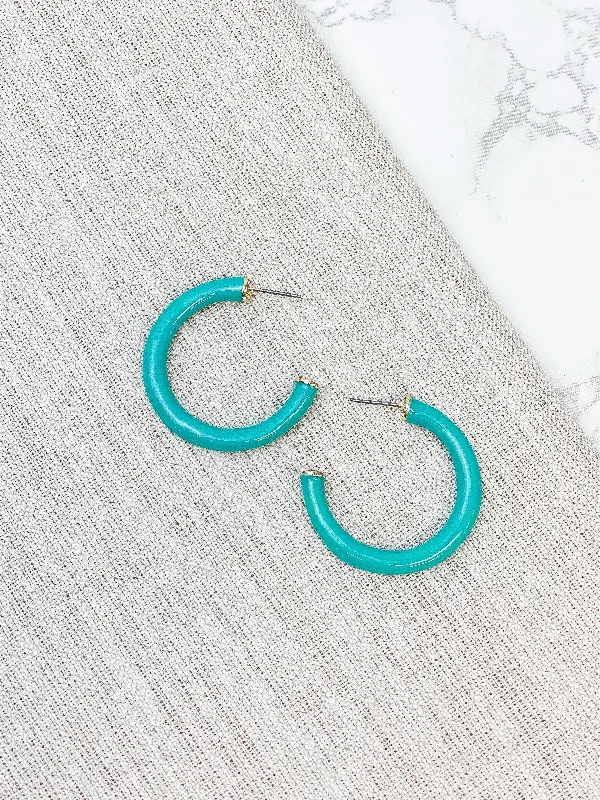 Flash Sale On Elegant Jewelry – Don't Miss Out Color Pop Enamel Hoop Earrings - Aqua