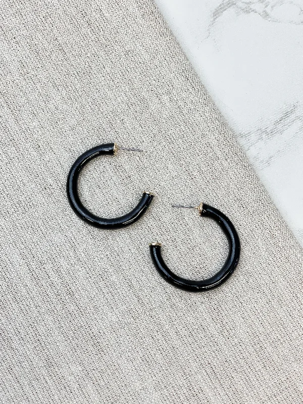 Affordable Luxury Jewelry – Style At A Great Price Color Pop Enamel Hoop Earrings - Black