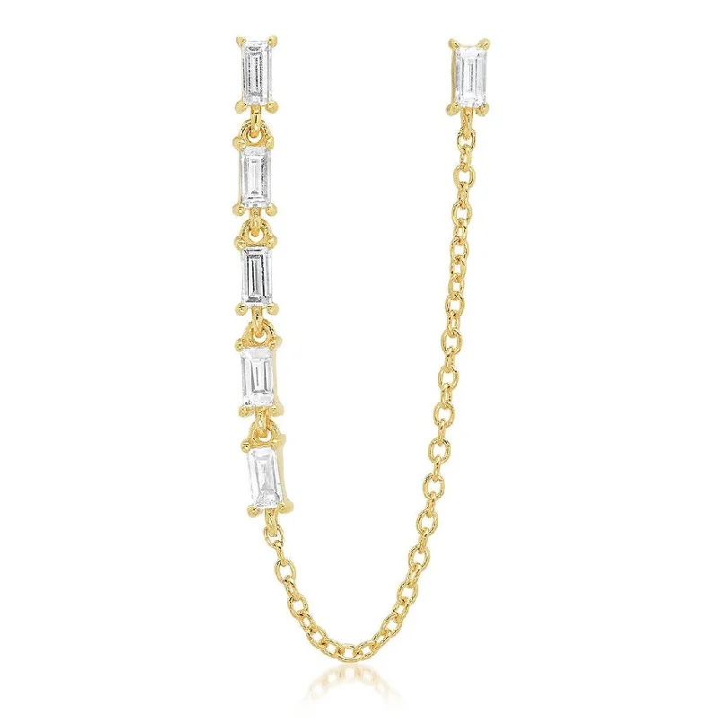 Dazzling Deals On Necklaces, Bracelets, And More Diamond Baguette Link and Chain Double Pierce Stud