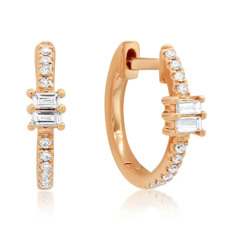 Best Jewelry Sale – Shop Exclusive Designs Now Diamond Huggie Earrings with Double Baguette Accents