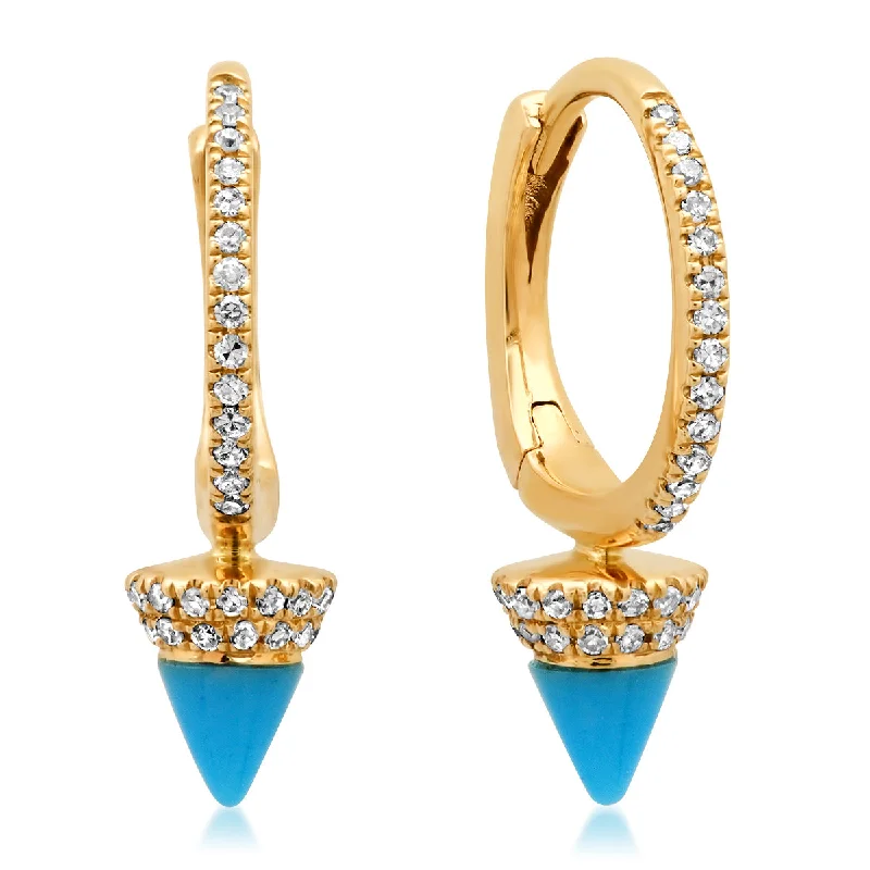 Exclusive Savings On Timeless Jewelry Pieces Diamond Huggie Earrings with Turquoise or Malachite Spike