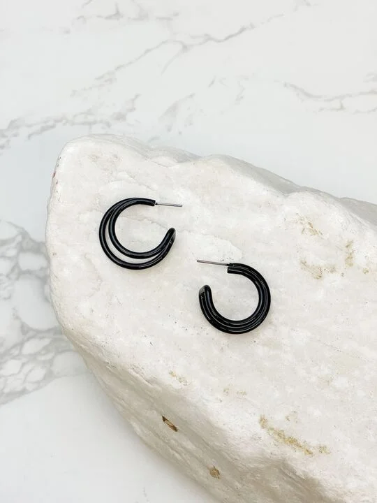 Stunning Jewelry At Even More Stunning Prices Enamel Double Open Hoop Earrings - Black