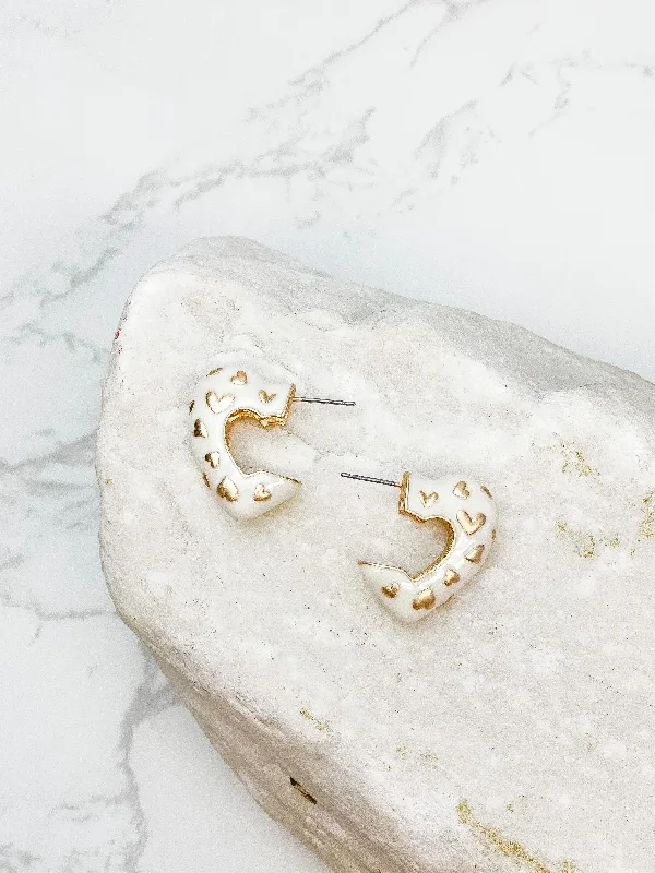 Luxury Meets Affordability – Jewelry Sale Now Live Enamel Heart Gold Mini Hoop Earrings - Ivory