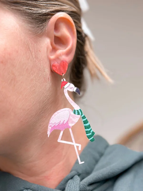 Elegant Jewelry Styles At Budget-Friendly Prices Flamingo Santa Hat Glitter Acrylic Dangle Earrings