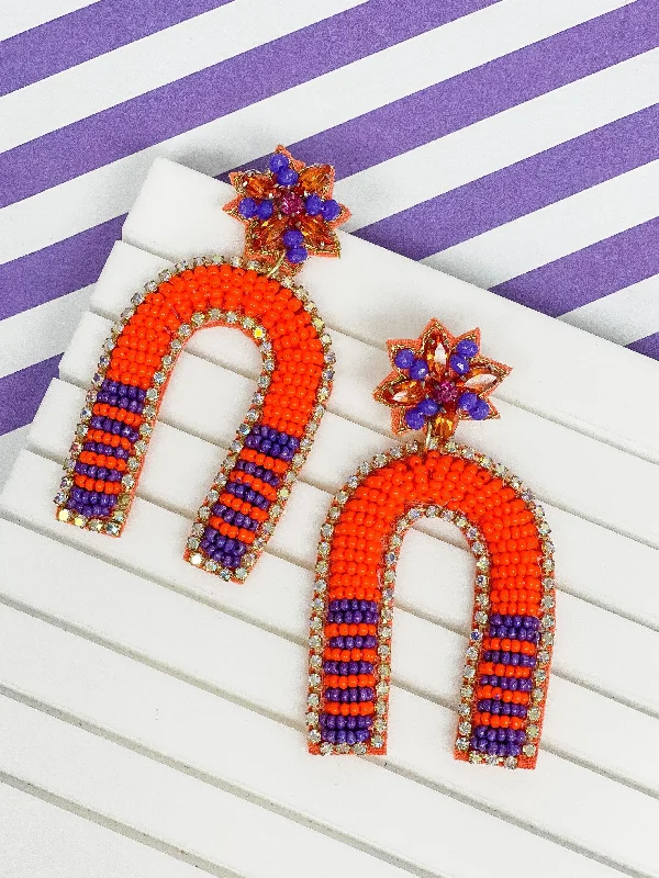 Unique Jewelry For Less – Shop The Sale Now Game Day Beaded Arch Dangle Earrings - Orange & Purple