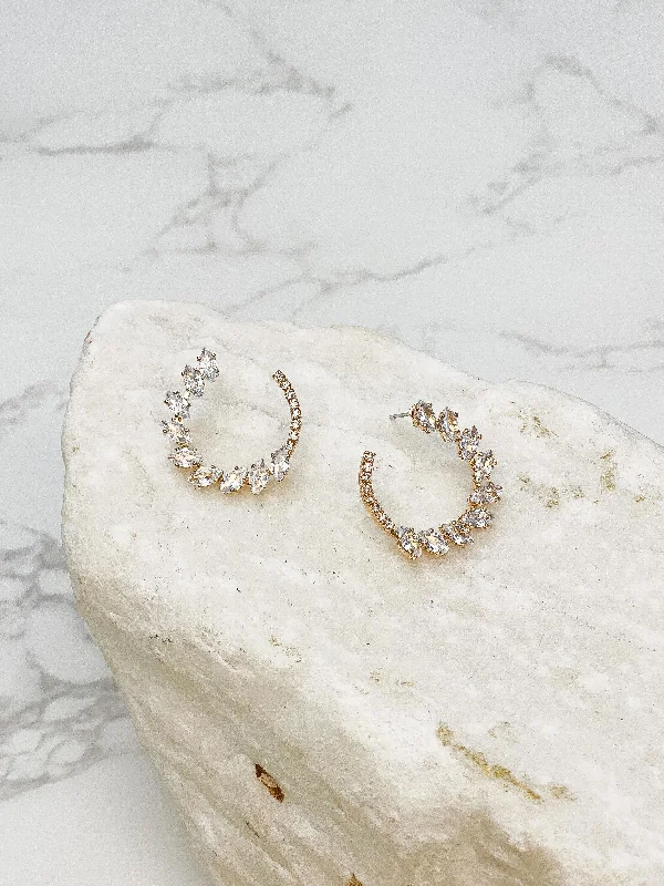 Versatile Layering Jewelry For Effortless Chic Glitzy Cubic Zirconia Hoop Earrings - Gold