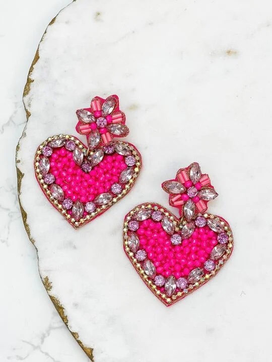 Modern Jewelry At Exclusive Discounts – Shop Today Glitzy Rhinestone Heart Dangle Earrings - Pink