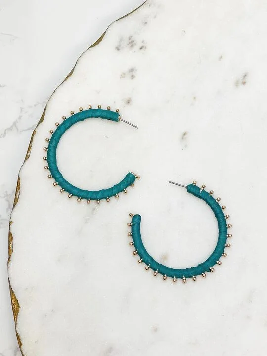 Stunning Jewelry At A Fraction Of The Price Gold Studded Hoop Earrings - Teal