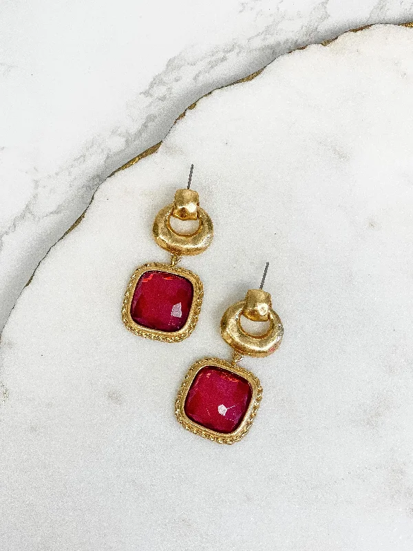 Bestselling Jewelry At Special Promotional Rates Golden Square Red Jewel Drop Earrings