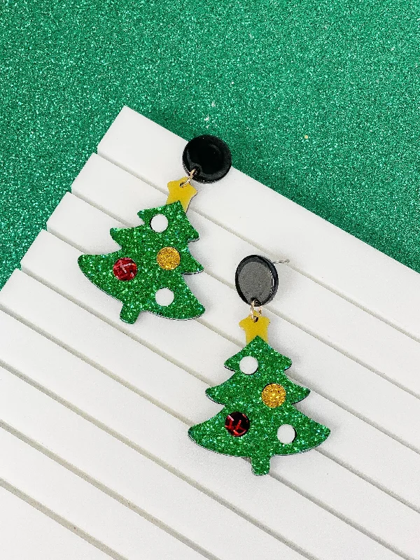 Affordable Elegance – Premium Jewelry At Special Prices Green Glitter Decorated Christmas Tree Dangles