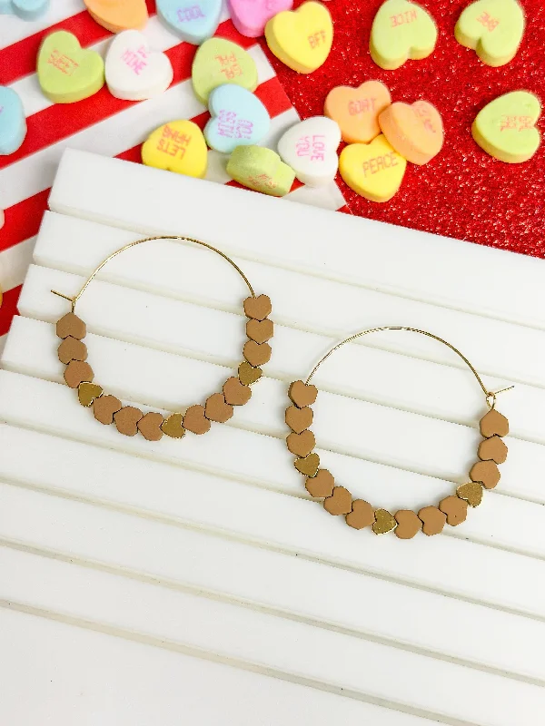 Bohemian-Inspired Jewelry For Free-Spirited Fashion Heart-Bead Chevron Hoop Earrings - Brown