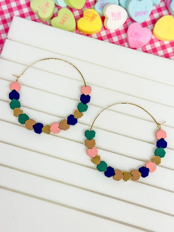 High-Quality Gemstone Jewelry For Special Occasions Heart-Bead Chevron Hoop Earrings - Multi