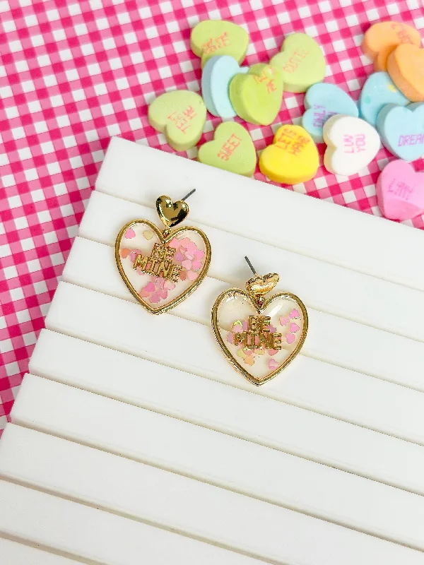 Jewelry Clearance – Final Chance To Save Big Heart Glitter 'Be Mine' Dangle Earrings