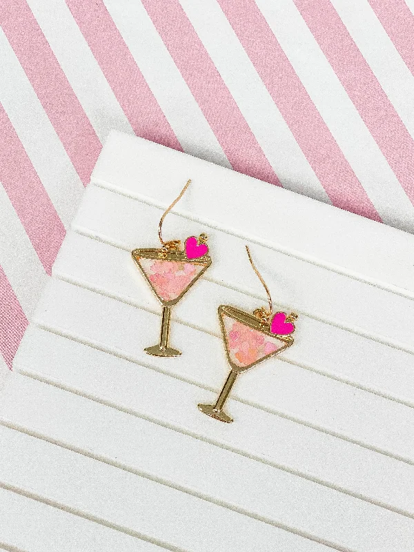 Exclusive Online Jewelry Sale – Don't Wait Heart Glitter Martini Dangle Earrings