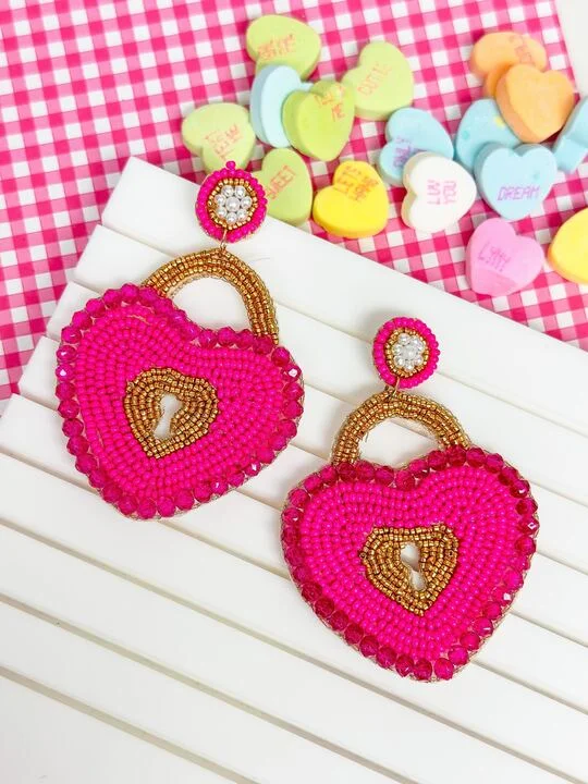 Exclusive Jewelry Discounts – Shop Now For Savings Heart Locket Beaded Dangle Earrings - Pink