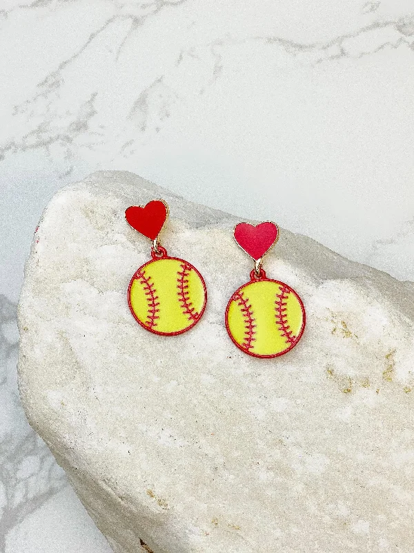 Elevate Your Outfit With Discounted Statement Jewelry Heart Post Softball Dangle Earrings