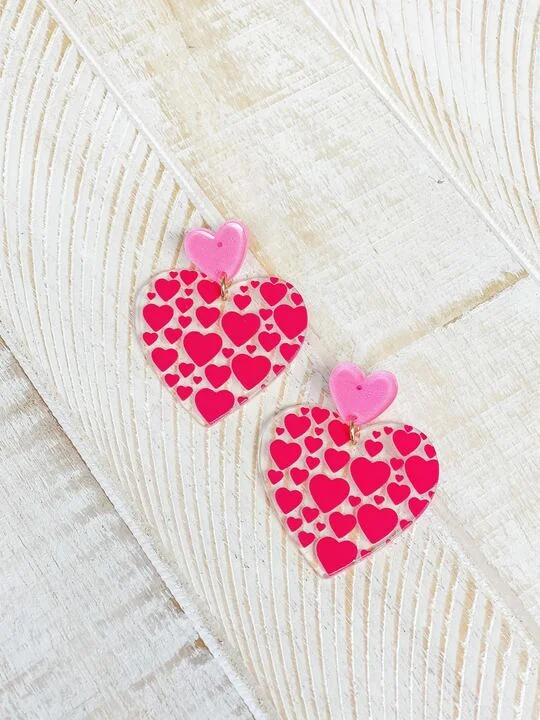 Trending Jewelry Now At Unbeatable Prices Heart Printed Resin Dangle Earrings