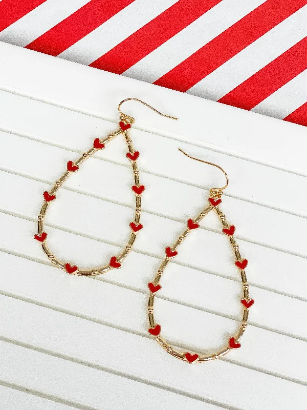 Jewelry Sale Bonanza – Grab Your Sparkle Now Heart-Studded Teardrop Dangle Earrings - Red