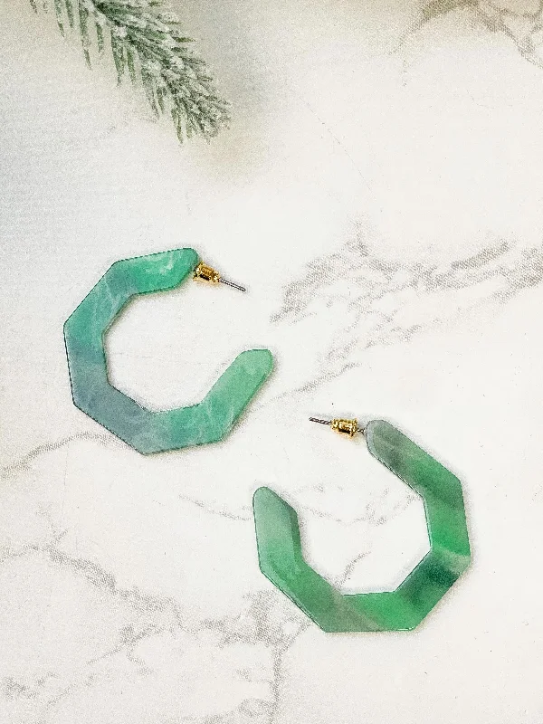 Timeless Jewelry, Timeless Savings – Don't Wait Marbled Geometric Hoop Earrings - Green