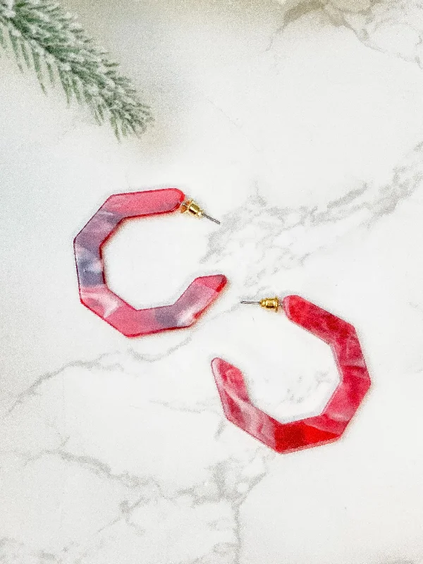 Jewelry Clearance Event – Last Chance For Stunning Deals Marbled Geometric Hoop Earrings - Red