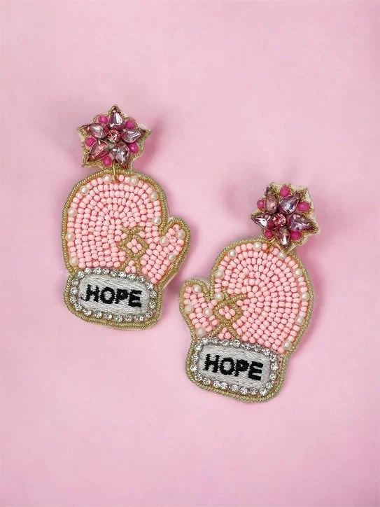 Unmissable Jewelry Sale – Shop Before It's Too Late 'Hope' Pink Glove Beaded Dangle Earrings