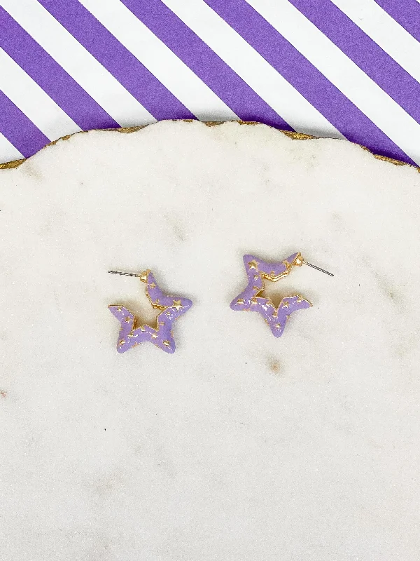 Limited-Time Jewelry Sale – Don't Miss These Deals Lavender Enamel Star Mini Hoop Earrings