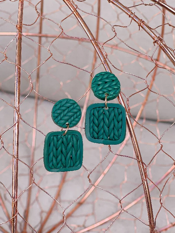 Upgrade Your Collection With Our Limited-Time Jewelry Sale Layered Knit Clay Dangle Earrings - Green