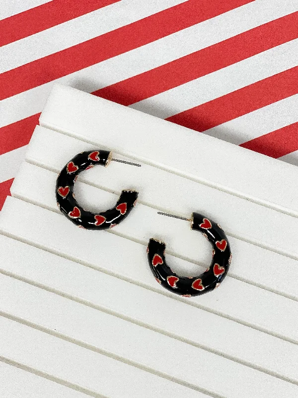 High-End Sparkle, Low-End Prices – Jewelry Sale Live Little Heart-Patterned Enamel Hoop Earrings - Black