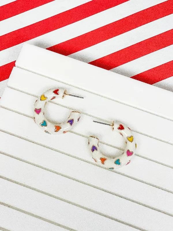 The Ultimate Jewelry Sale – Shop Premium Styles Little Heart-Patterned Enamel Hoop Earrings - White