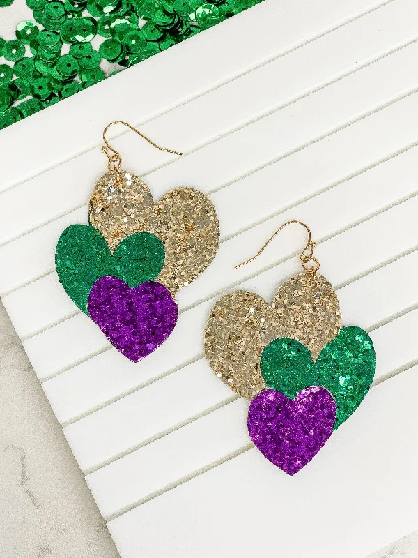 Grab Exquisite Jewelry At The Lowest Prices Mardi Gras Glitter Heart Dangle Earrings