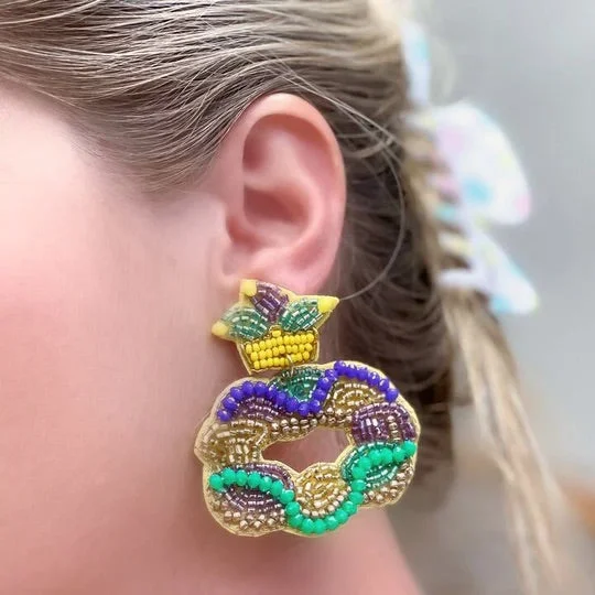 Flash Sale On Exquisite Jewelry – Don't Miss Out Mardi Gras King Cake Beaded Dangle Earrings