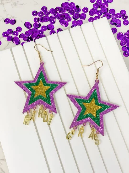 Breathtaking Jewelry, Breathtaking Prices 'Mardi Gras' Star Glitter Dangle Earrings