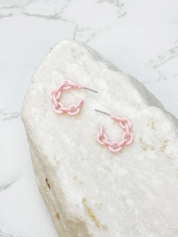 Elegant Necklaces And Bracelets At Limited-Time Offers Mini Link Enamel Hoop Earrings - Pink