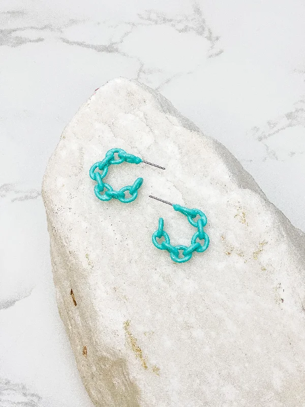 Premium Diamond Jewelry At Once-In-A-Lifetime Discounts Mini Link Enamel Hoop Earrings - Turquoise