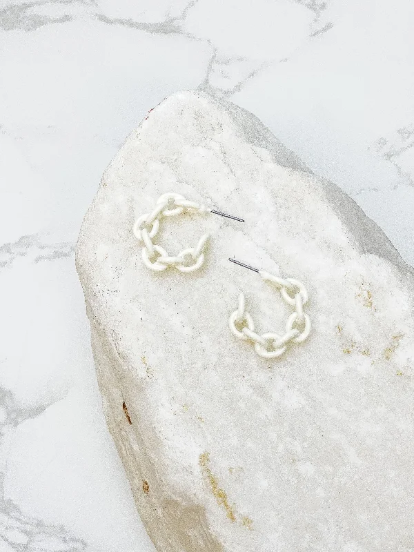 Unmissable Deals On Handmade Jewelry Collections Mini Link Enamel Hoop Earrings - White